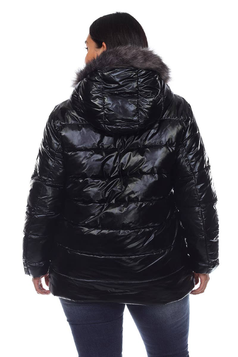 WHITE MARK - Vente Manteau – femme - Doudoune métallisée grande taille avec capuche2