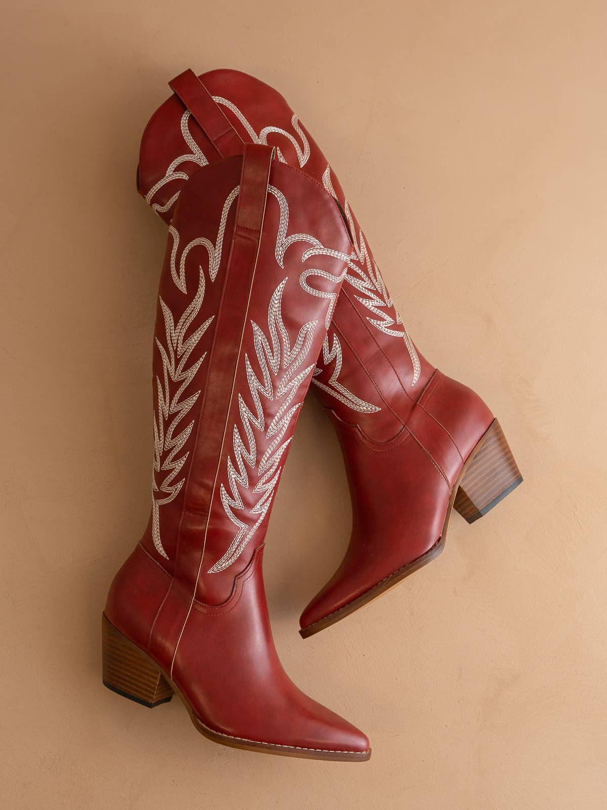 The Samara | Red Embroidered Tall Boot for wholesale on Faire3