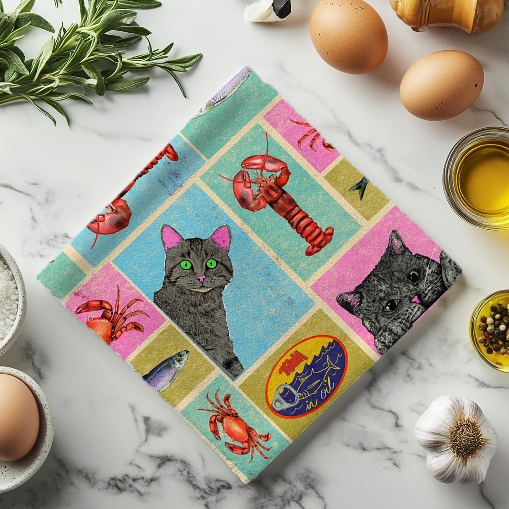 Fawn & Thistle Ltd (US Duties Paid) - Wholesale Tea towel - Cat's Kitchen Tea Towel | 100% Cotton Dish Towel | Sardines6