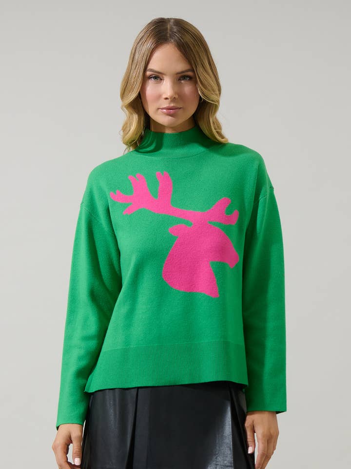 Emerald Milly Moose Mock Neck Sweater for wholesale on Faire0