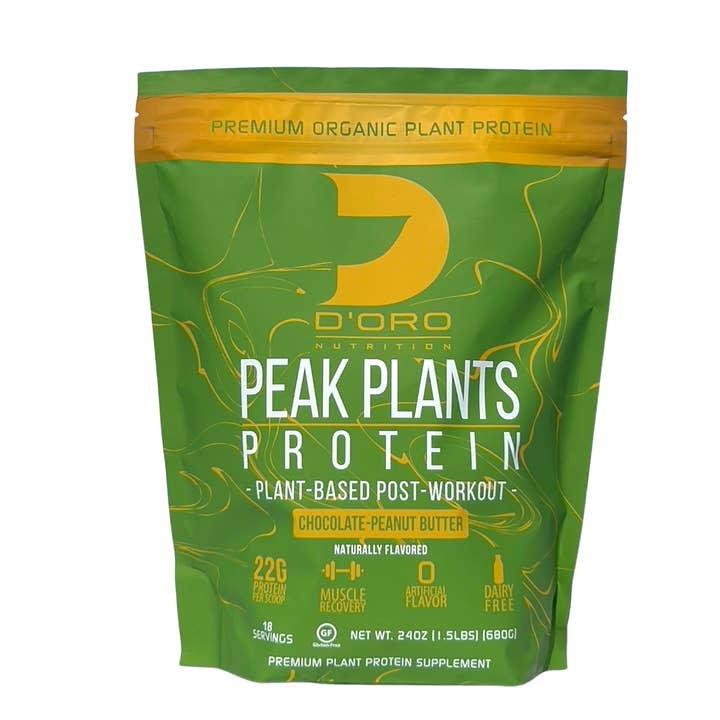 D’Oro Nutrition - Wholesale Protein/Superfood Powder - D'Oro Nutrition - Peak Plants Organic Non-Dairy Vegan Protein - Plant Based Post Workout Zero Artificial Ingredients Soy & Gluten Free