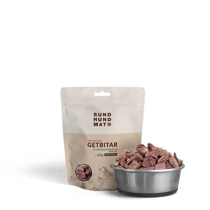Freeze-dried Goat Pieces 60g for wholesale by Sund Hundmat