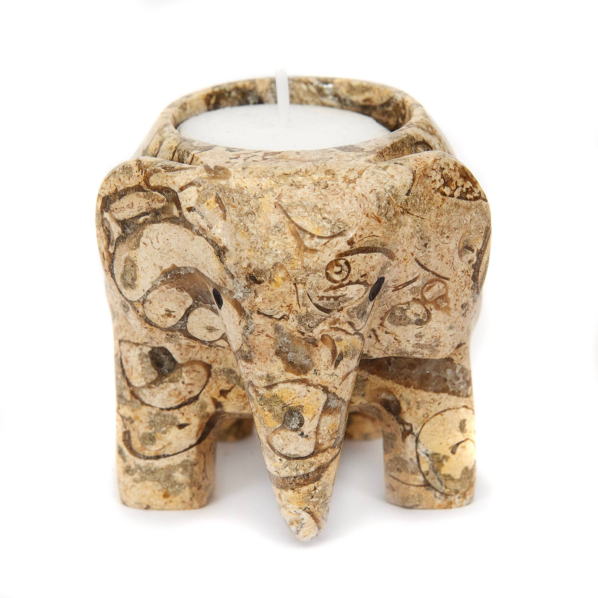 British Fossils – wholesale Candle holder – Marble 3" Elephant Tea-Light Holders3