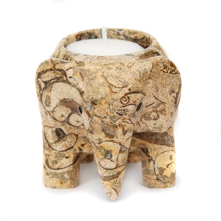 British Fossils – wholesale Candle holder – Marble 3" Elephant Tea-Light Holders3