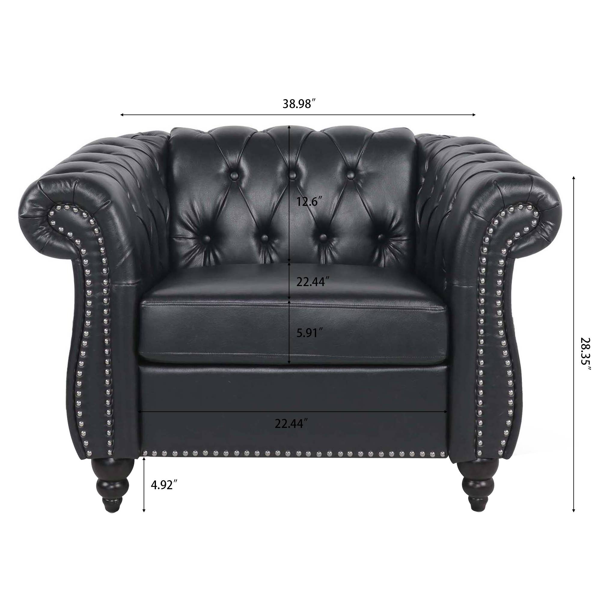 39F Inc. - Wholesale Chair - 84.65''BLACK PU Rolled Arm Chesterfield 3 Seater Sofa,6Color9