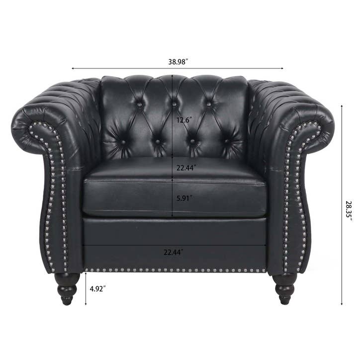 39F Inc. - Wholesale Chair - 84.65''BLACK PU Rolled Arm Chesterfield 3 Seater Sofa,6Color9