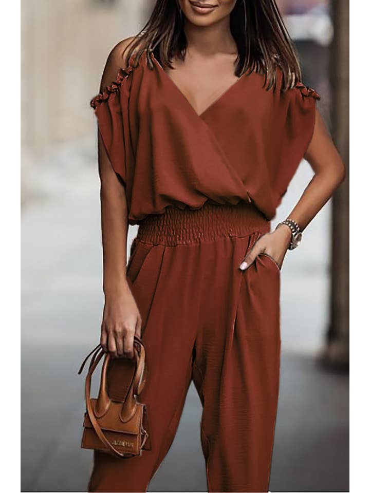 eLook – Großhandel Jumpsuit – Damen – SZ1-J9004 Schulterfreier Wickeloverall mit gesmokter Schulterpartie23