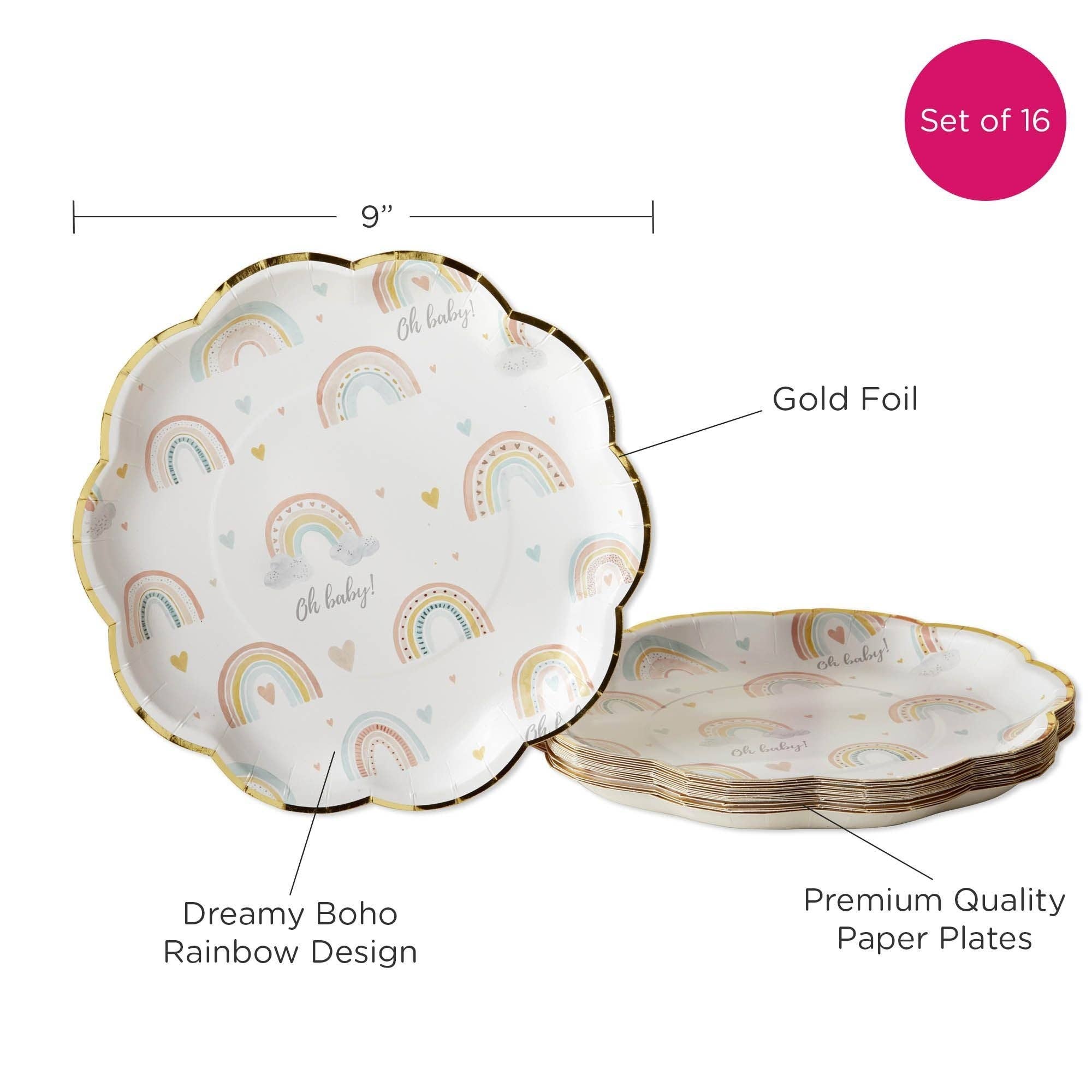 Kate Aspen - Wholesale Disposable Plate - Boho Rainbow Baby 9 in. Premium Paper Plates (Set of 16)5