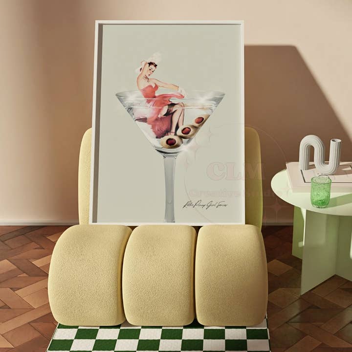 CLM Creative Studio - Wholesale Art Print - Retro Pinup Girl & Martini Glass Wall Art Print