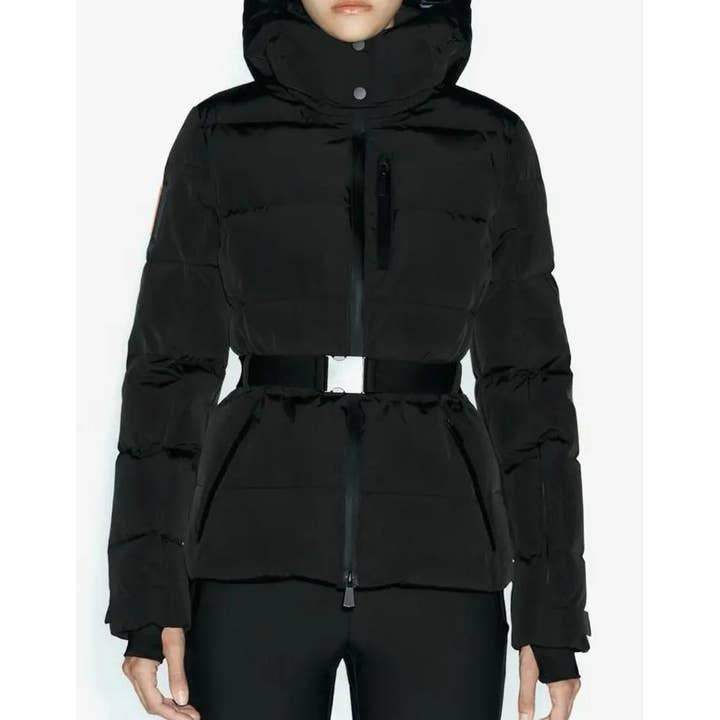 Rosa Clothing - Wholesale Coat - Women's - Printed hooded ski padded quilted jacket with belt1