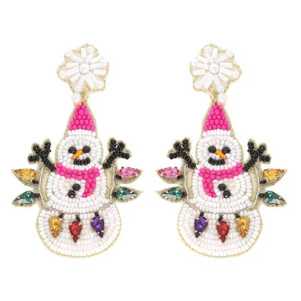 Wt TANGLED CHRISTMAS LIGHTS SNOWMAN BEADED EARRINGS 20 for wholesale on Faire2