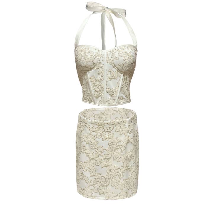 RADIANT FLEUR CORSET & MINI SKIRT SET for wholesale by AUVORA