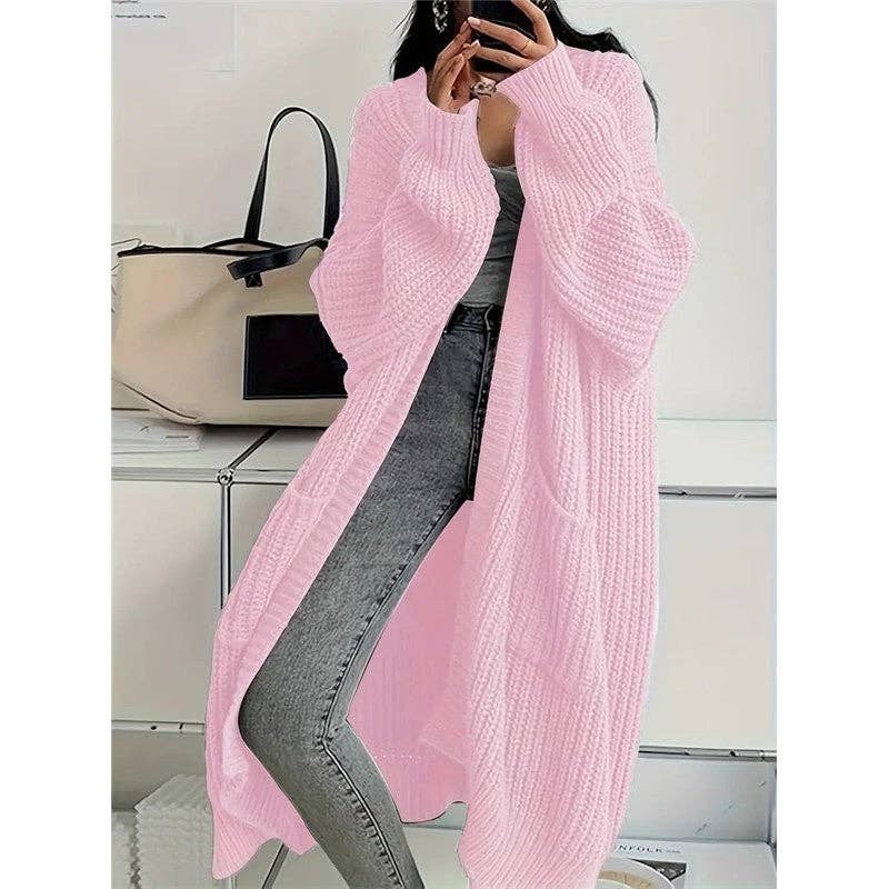 Plush Looks - Wholesale Cardigan - Women's - Thick Mid-Length Loose Knit Sweater Coat14