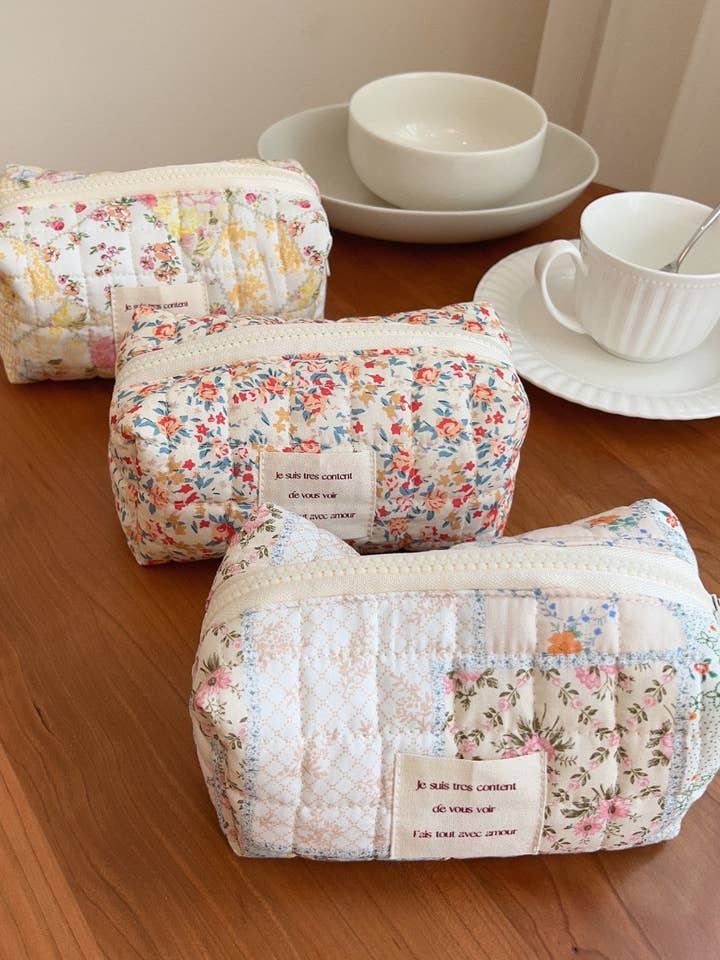 Floral Print Padded Simple Make Up Bag DPB2416 for wholesale by Dipped Shop