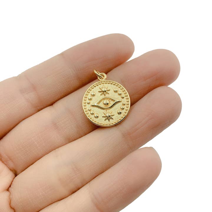 Beads Creation - Wholesale Individual charm/pendant - Gold Filled Evil Eye Coin Charm Pendant, CP9071