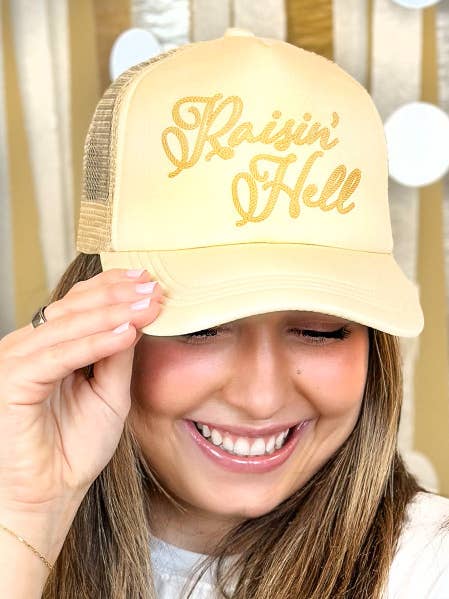 Raisin Hell Trucker Hat for wholesale by Sugar Stitch