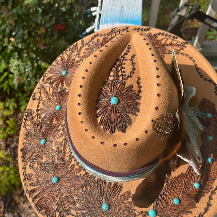 Feathered Gypsy Custom Hats and Boutique - Wholesale Cowboy Hat - Women's - Cowgirl Glitter Burnt Rancher Hat