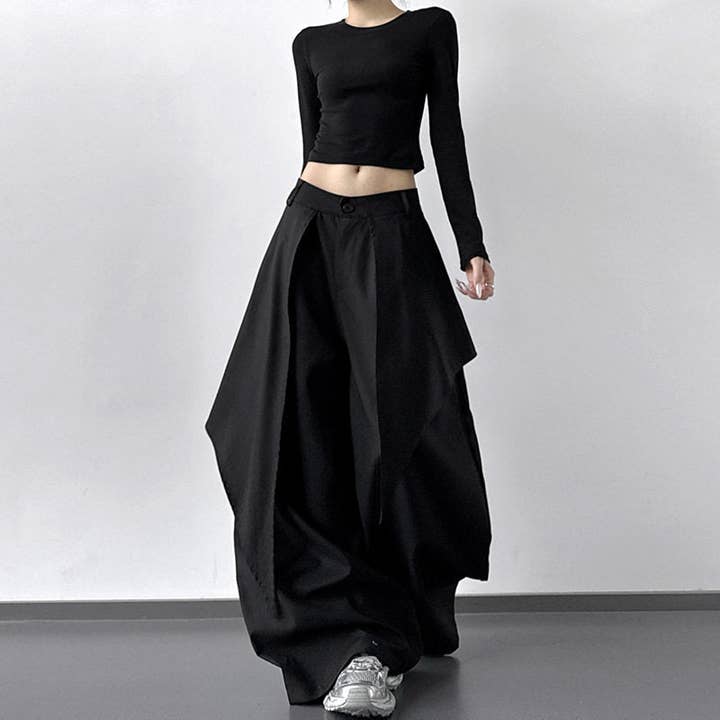 Pantalon ample décontracté à taille haute et patchwork pour la vente par FurDecoration