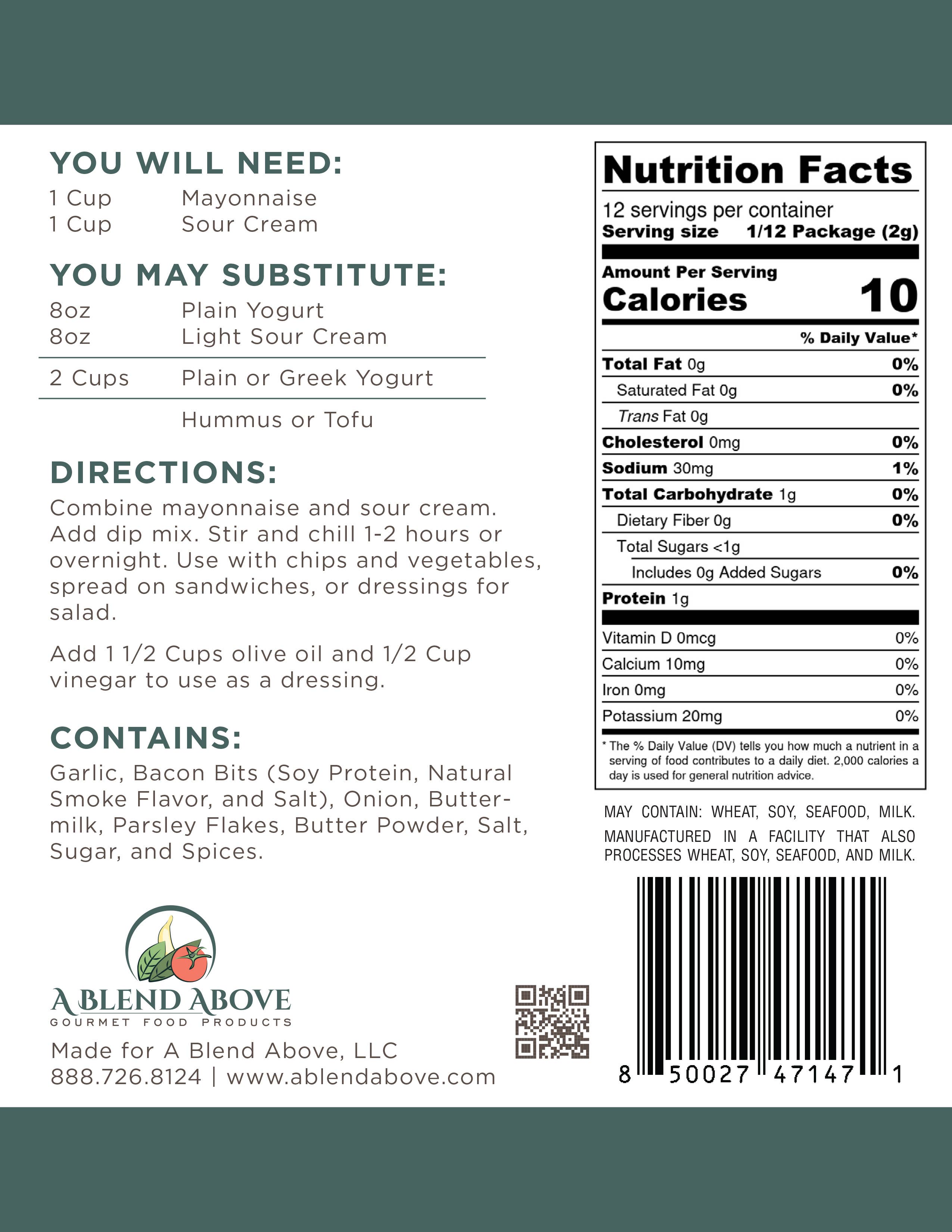 A Blend Above - Wholesale Dip - Knoflook Bacon Ranch Dip Mix1