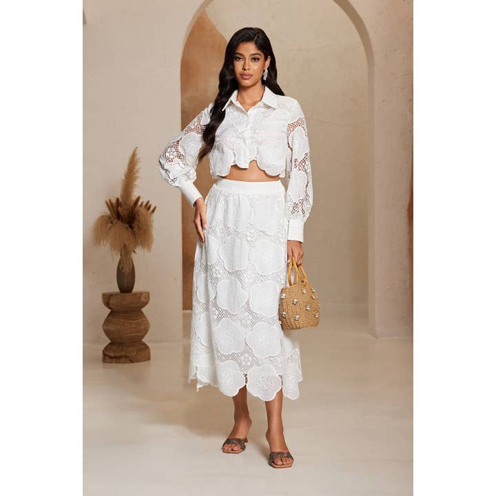 Ensemble jupe uni deux pièces en dentelle crochetée pour la vente par Chicways