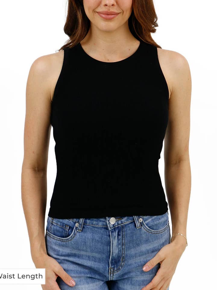 Waist Length High Neck Brami Tank in Black for wholesale on Faire2