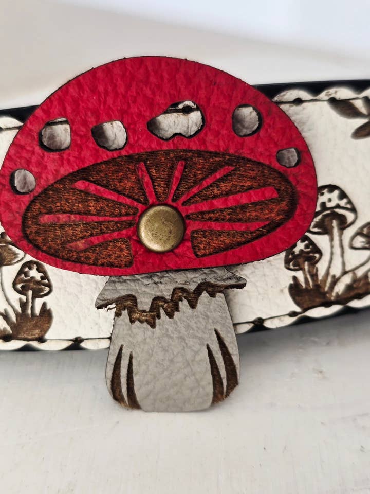 Woodland Mushroom Flat Hair Clip Natural Leather Barrette for wholesale by Silver Birch Designs Jewelry