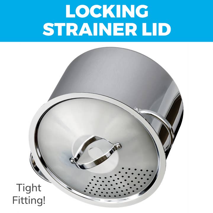 Cooler Kitchen - Wholesale Cooking Pot - Stainless Steel Pasta Pot with Locking Strainer Lid