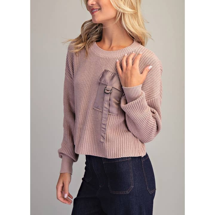 11340 Satin Pocket Knit Sweater Top for wholesale by Coloring You