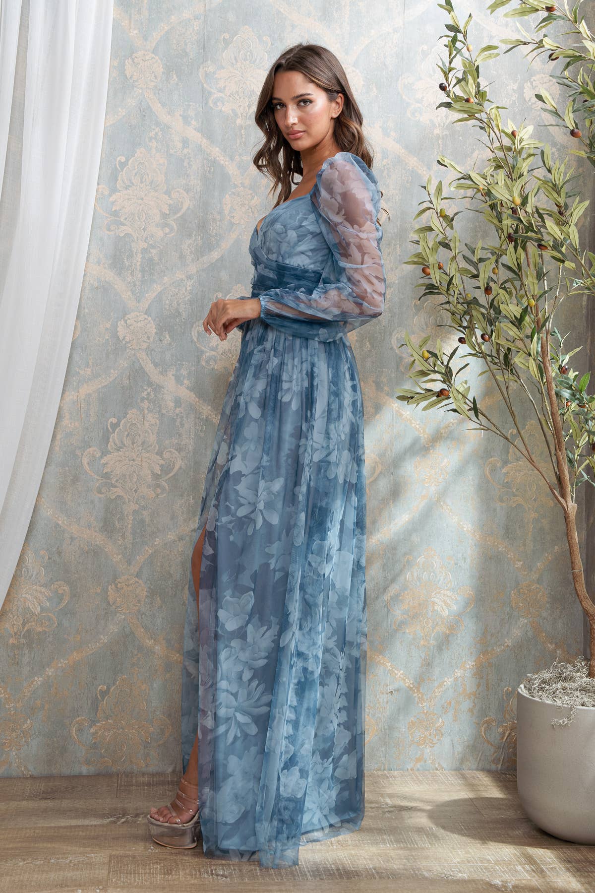 Rosemore Couture - Wholesale Gown - Women's - LONG SLEEVE FLORAL MESH PRINT MAXI 6