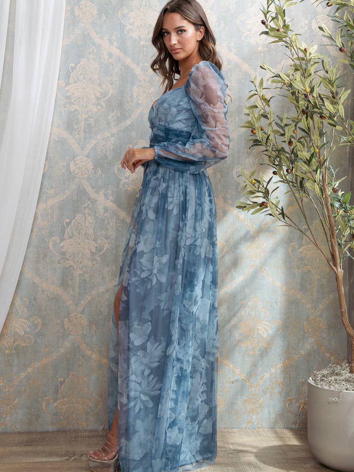 Rosemore Couture - Wholesale Gown - Women's - LONG SLEEVE FLORAL MESH PRINT MAXI 6