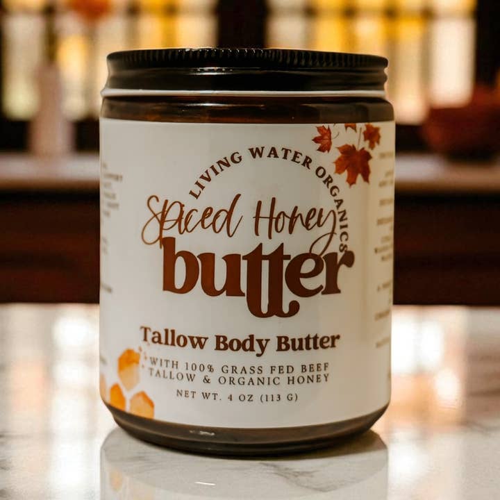Living Water Organics – wholesale Kroppsbalsam/Smör – Kryddad Honung Talg Kroppssmör med 100% Gräsbetat Talg0