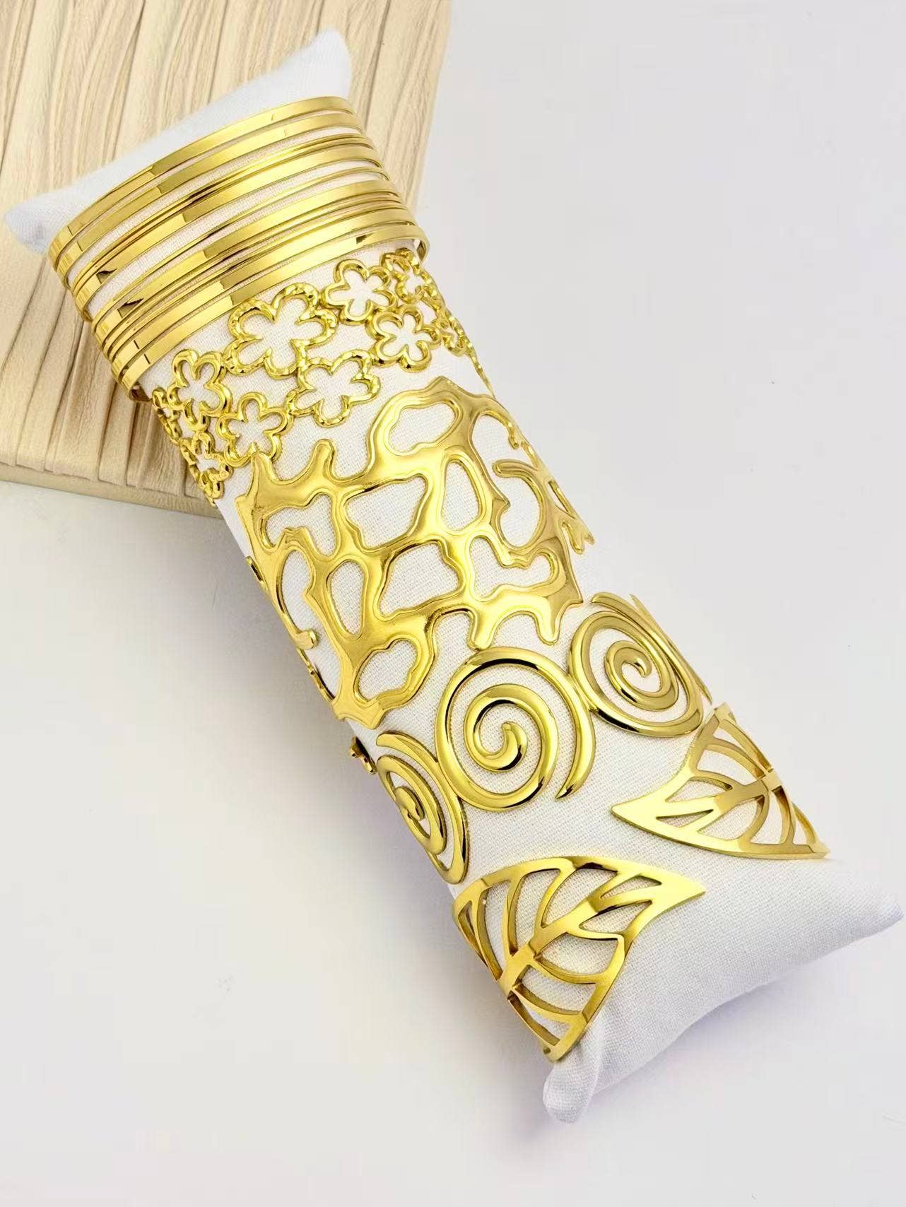 COSMOS - Wholesale Cuff Bracelet - Set of 5 Wide and Trendy Gold Cuff Bracelets0