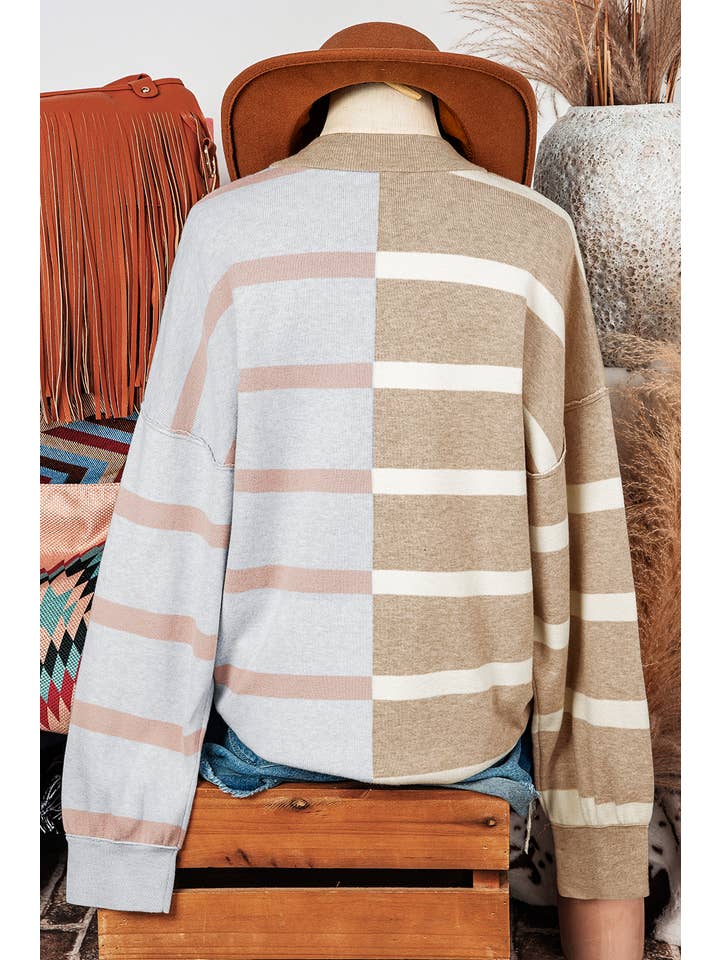 fashionworks - Wholesale Knit Sweater - Women's - Fashion-W Fall Stripe Colorblock Oversized Sweater*S-2XL