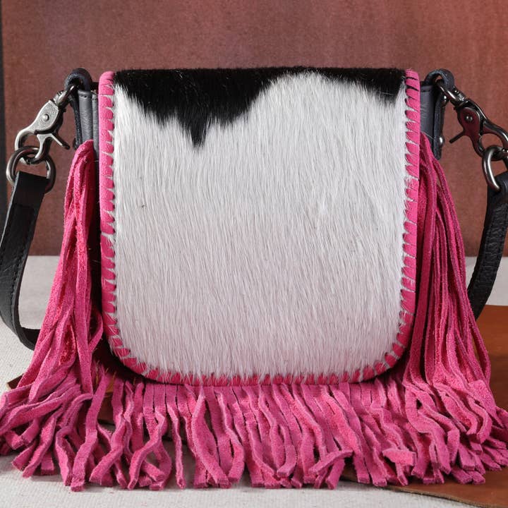 Montana West - Wholesale Crossbody Bag - Women's - RLC-L161 Montana West Genuine Leather Hair-On Collection Fringe Crossbody