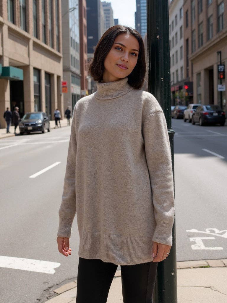 Marayn - Wholesale Knitted jumper – Women′s - Cozy Oversized Turtleneck Knit Sweater for FallWinter24