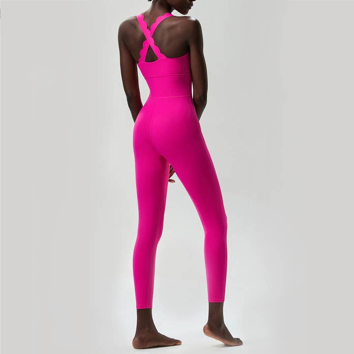 Sodalemon - Wholesale Activewear Set - Women's - Women Wave Shape Fitness Set Yoga Cross Back Jumpsuit9