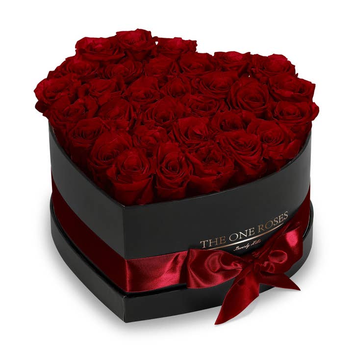 Burgunderrote Rosen | Schwarze „Love“ Box für den Großhandel von The One Roses