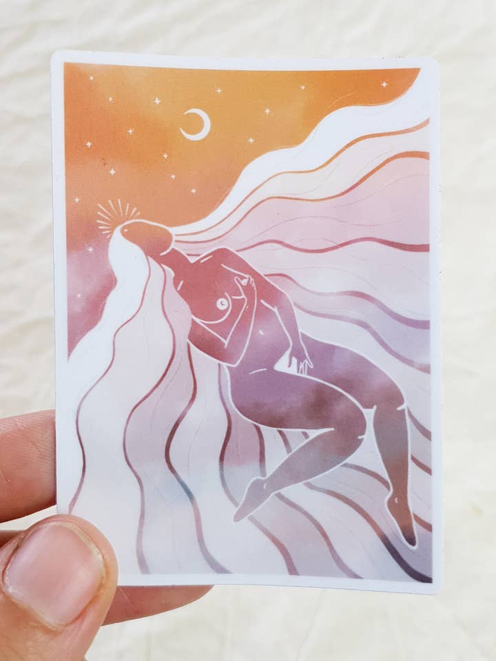 Pleasure Goddess Aufkleber Selbstliebe Körper Weiblichkeit Linolschnitt für den Großhandel von art.from.ilkas.heart