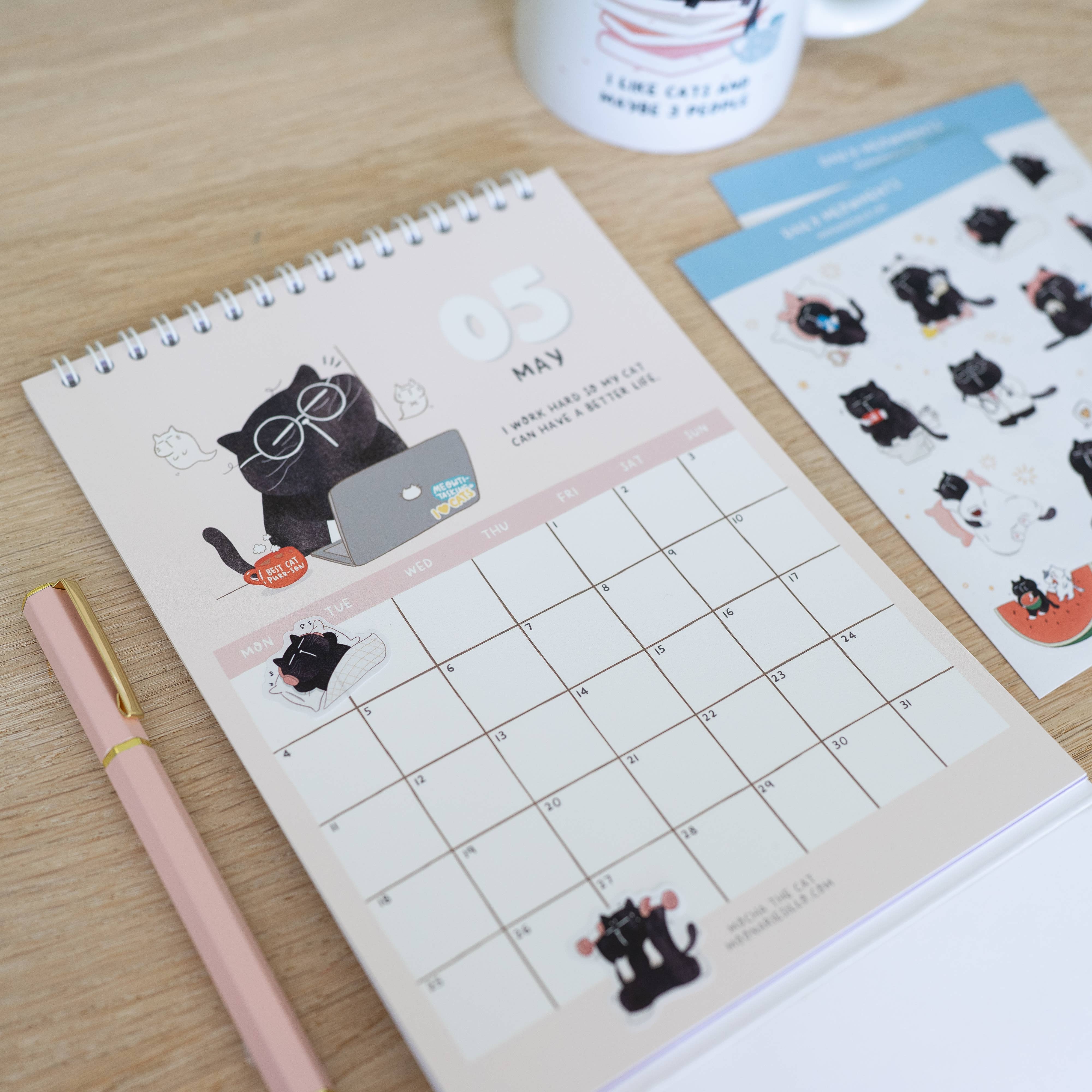 Moonaries illo - Wholesale Calendar - Cute Black Cat Desk Calendar 2026 - A5 portrait15