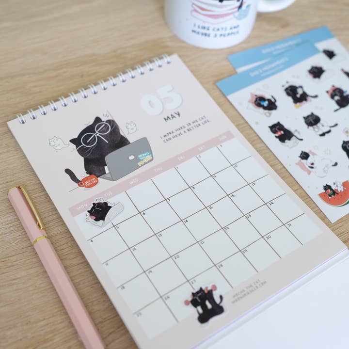 Moonaries illo - Wholesale Calendar - Cute Black Cat Desk Calendar 2026 - A5 portrait15