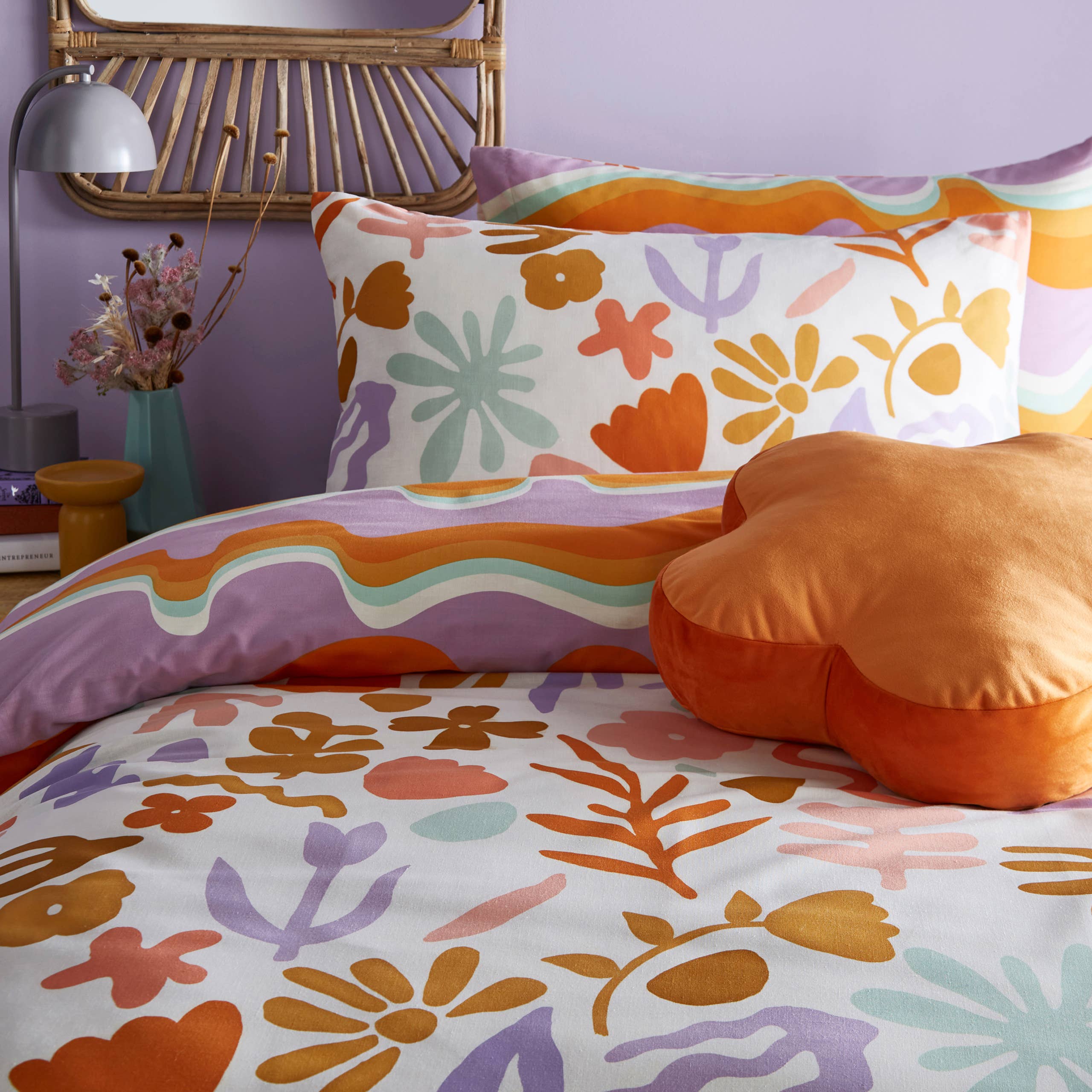 Orange Lilac Amelie Printed Abstract Floral Duvet Cover Set Orange/Lilac for wholesale on Faire2