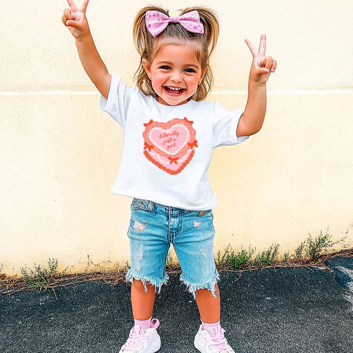 Uncommon Label - Wholesale Screen Printed T-Shirt - Kids - Literally Just A Girl Cake Valentine Toddler Graphic Tee
