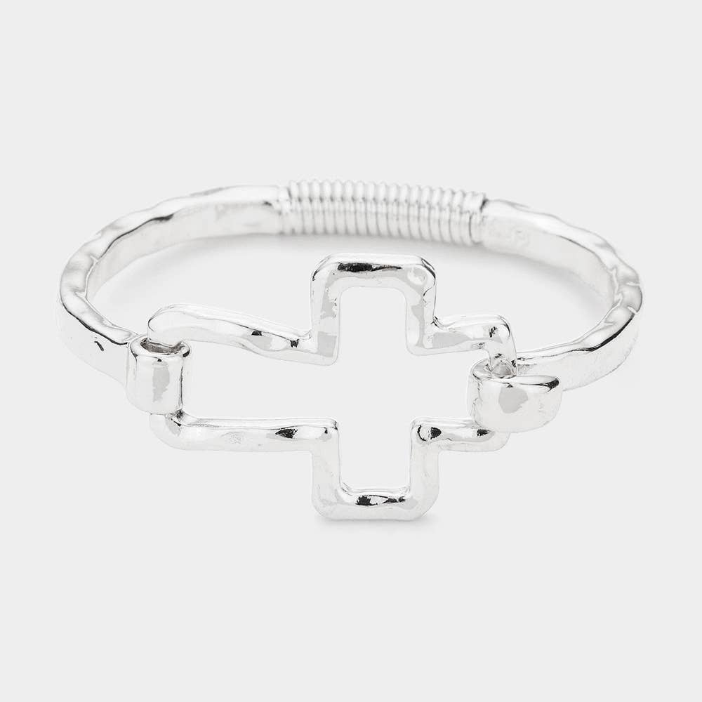 Sensibling Corp. - Wholesale Bangle Bracelet - Hammered Open Metal Cross Hook Bracelet8