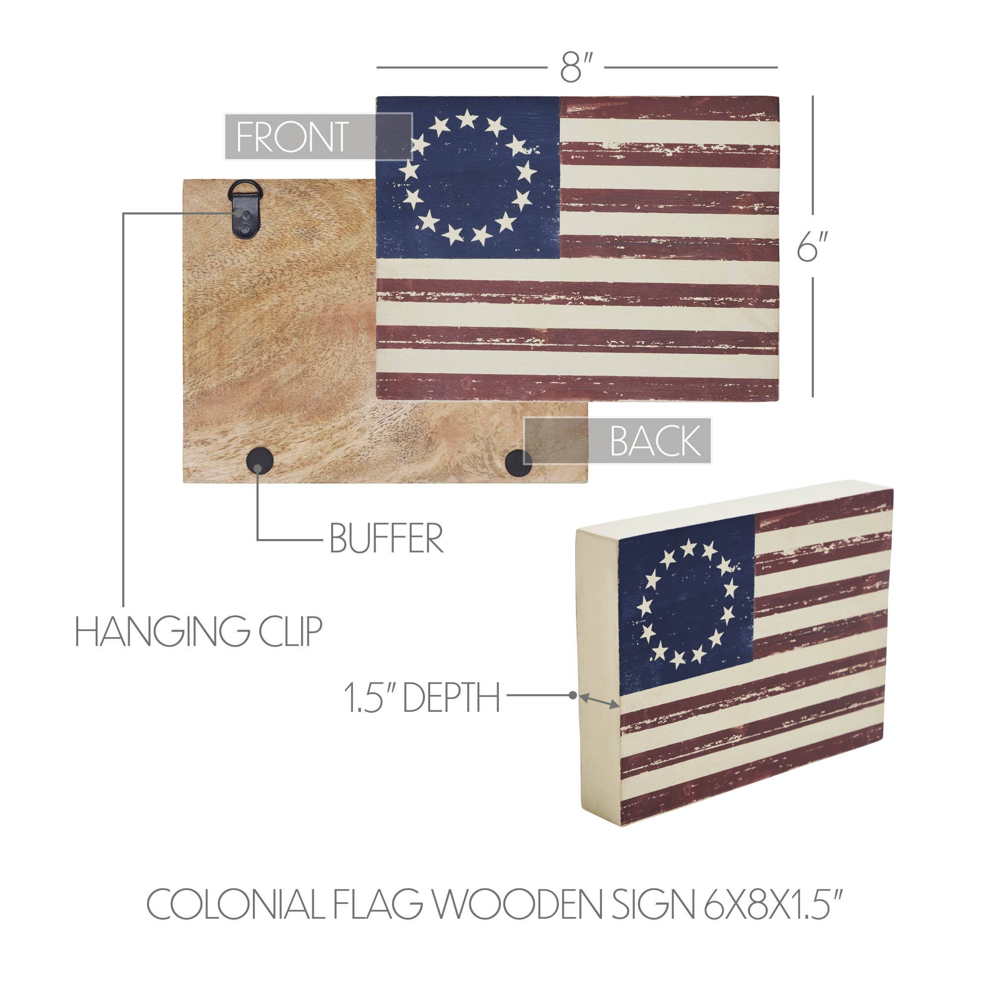 VHC Brands - Wholesale Sign - Colonial Flag Wooden Sign 6x8x1.54