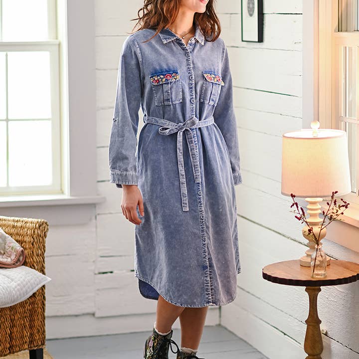 Robe chemisier Helen - Pervenche délavée par le soleil pour la vente par April Cornell Apparel