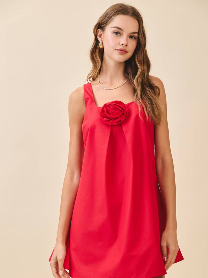 TCEC - Wholesale Dress - Women's - CD05900-A Line 3D Floral Detail Wide Shoulder Mini Dress4