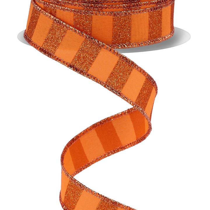 Rayures horizontales pailletées orange 7/8"X10Yd RGF796620 pour la vente par DecoExchange