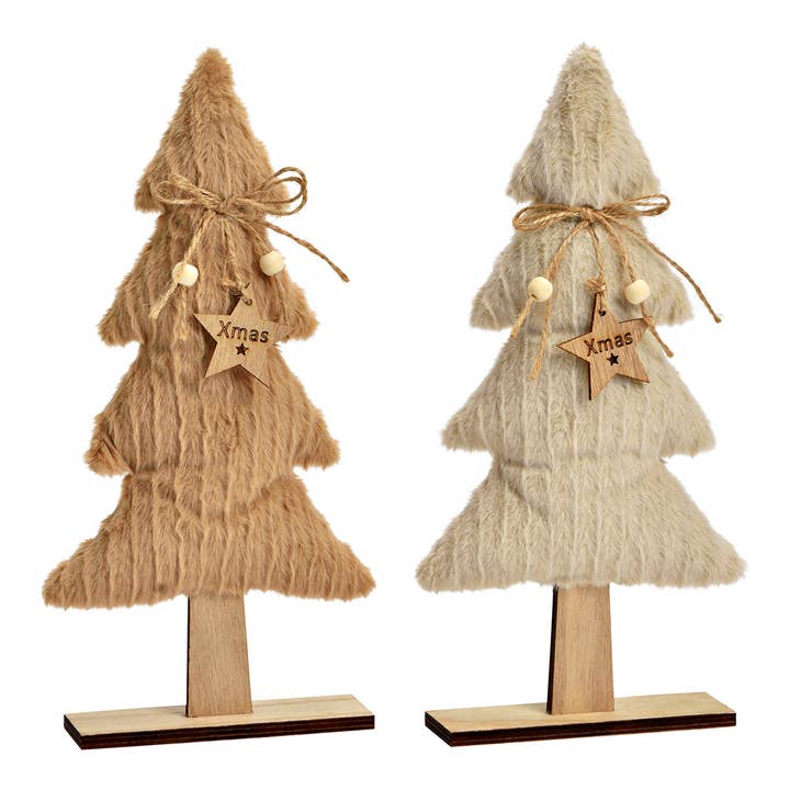 Wurm - Wholesale Christmas Decoration - Textile/Wood Christmas Tree, set of 2, Beige (W/H/D) 14x28x4cm