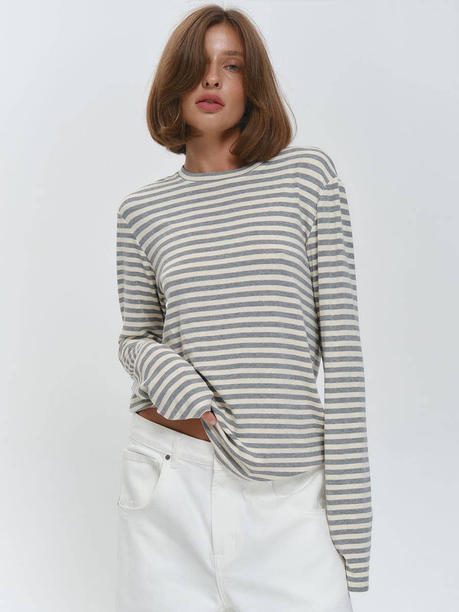 Hope & Sunshine - Vendita all'ingrosso Maglietta - Donna - Maglietta a maniche lunghe aderente in cotone a righe6