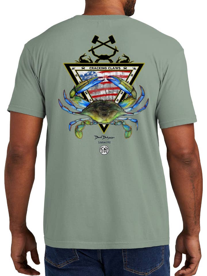 Men's American Blue Crab Short Sleeve Garment Dyed Bay Pocket T-Shirt for wholesale by David Dunleavy